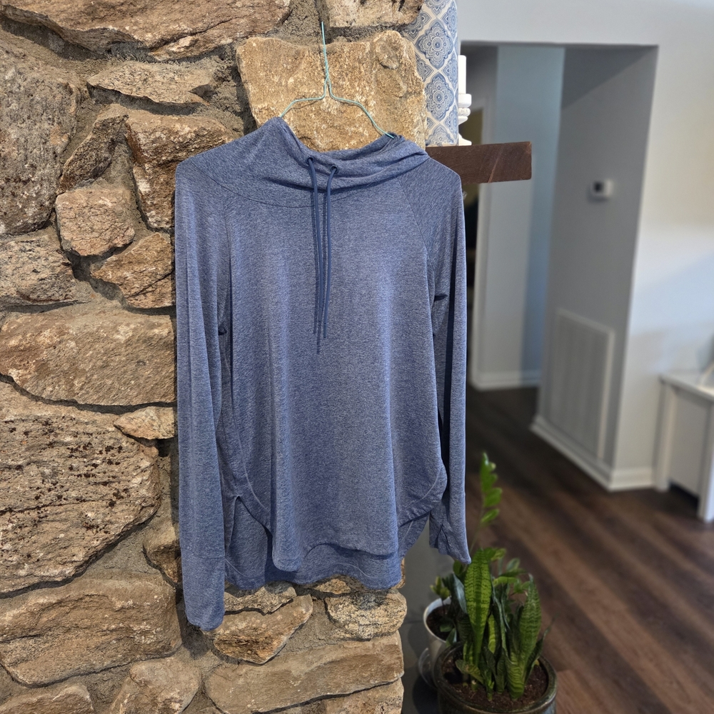 Women's Lightweight Cowl Neck Pullover Hoodie - Blue